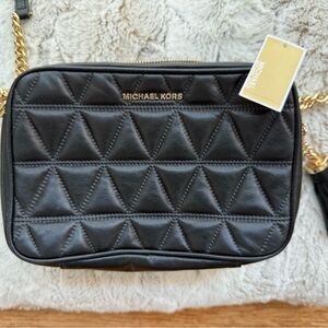 Michael Kors Black and Gold Quilted Crossbody Bag